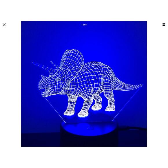 Dinosaur Night Light 3D Illusion Triceratops 7 Changing Colors Lamp w/Black Base - Picture 1 of 7